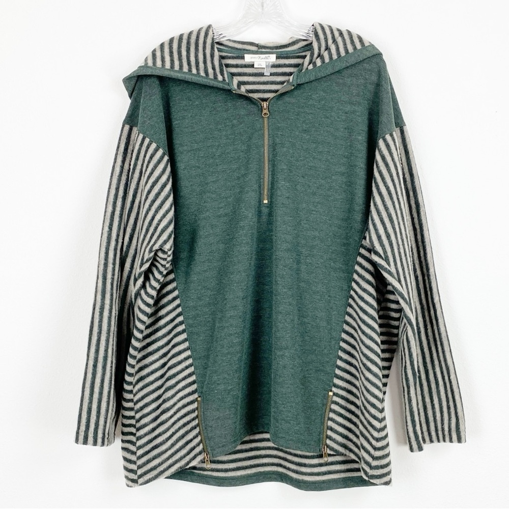 Simply Noelle XXL 16-18 Green Stripe Hoodie Long Sleeve Zippered Pullover